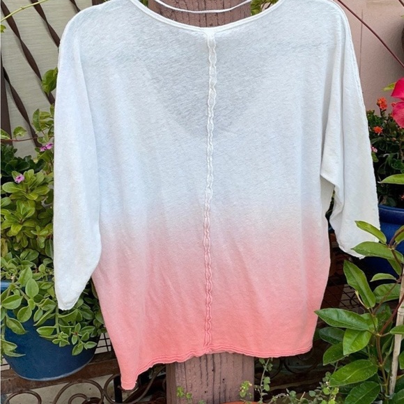 Free People Pinky Peach Blush Ombré 3/4 Sleeve Top / Sweater - Picture 14 of 15